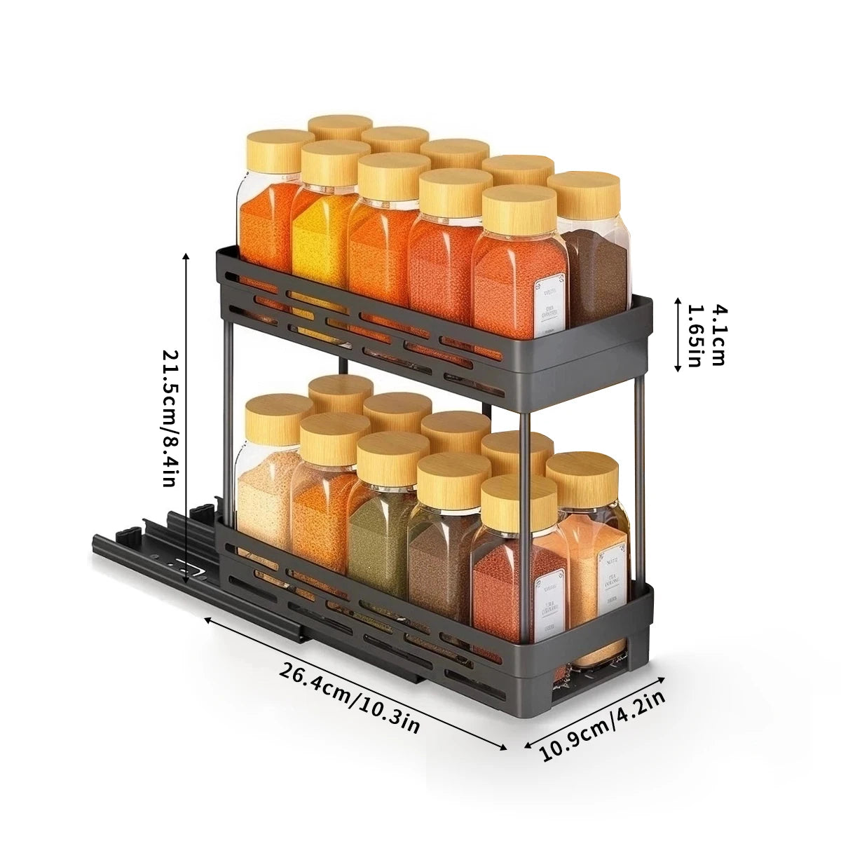 PantrySpice™ 2-Layer Pull-Out Spice Storage Rack