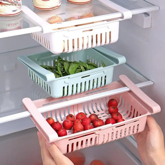 1Pc Refrigerator Storage Basket Flexible Expandable Fridge Organizer