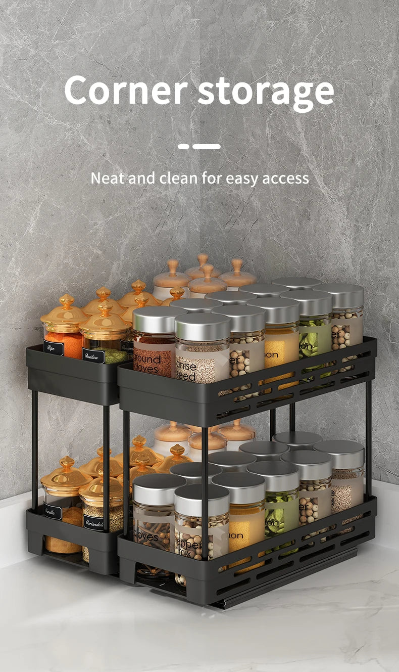 PantrySpice™ 2-Layer Pull-Out Spice Storage Rack