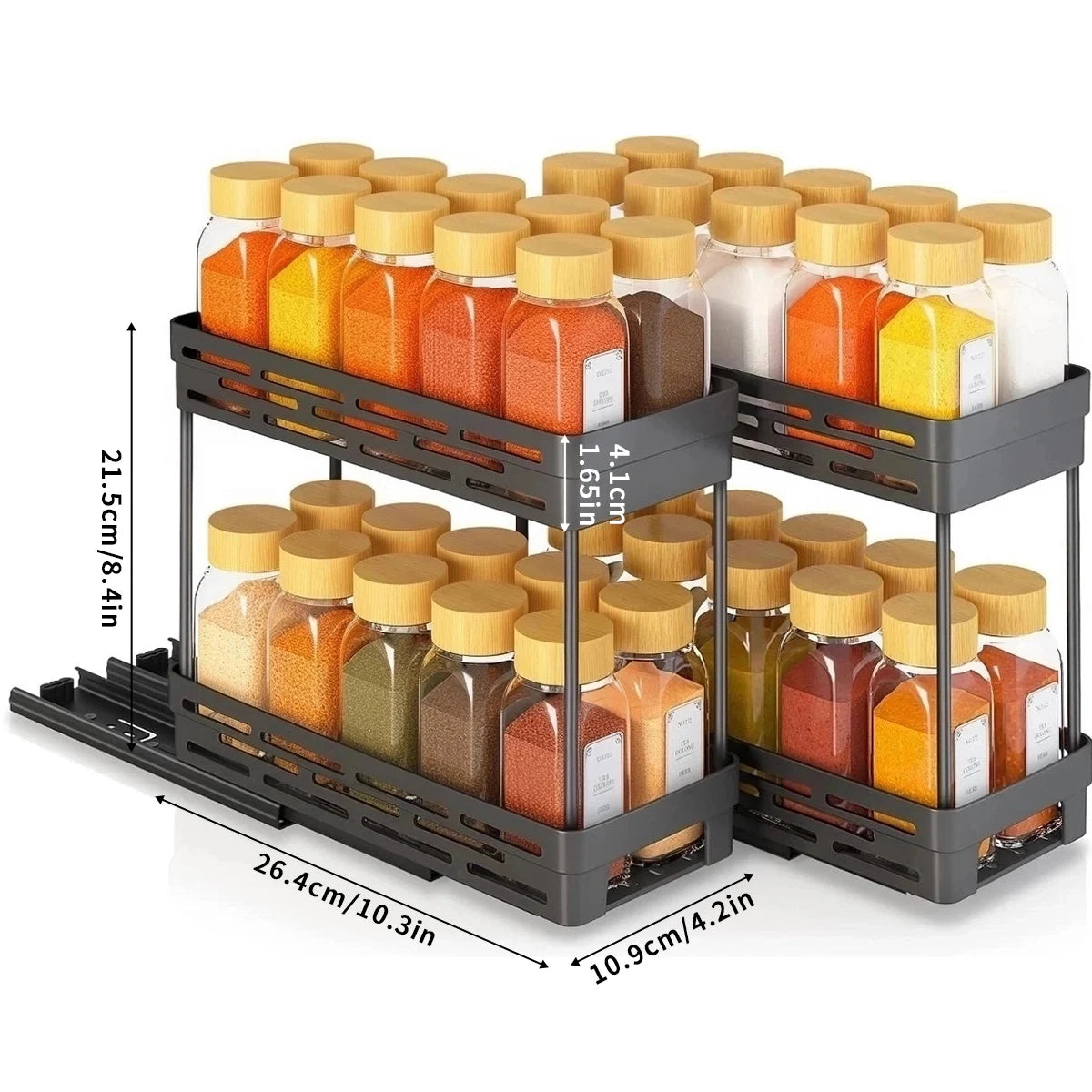 PantrySpice™ 2-Layer Pull-Out Spice Storage Rack