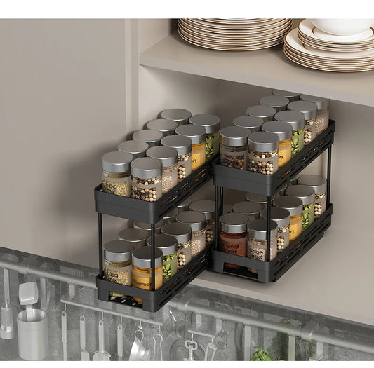 PantrySpice™ 2-Layer Pull-Out Spice Storage Rack