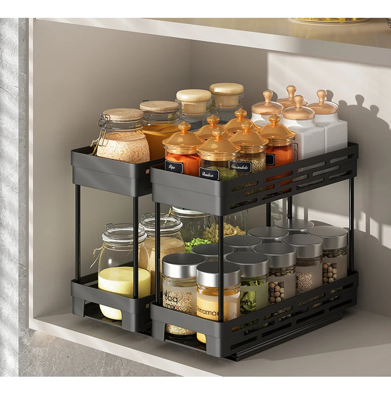 PantrySpice™ 2-Layer Pull-Out Spice Storage Rack